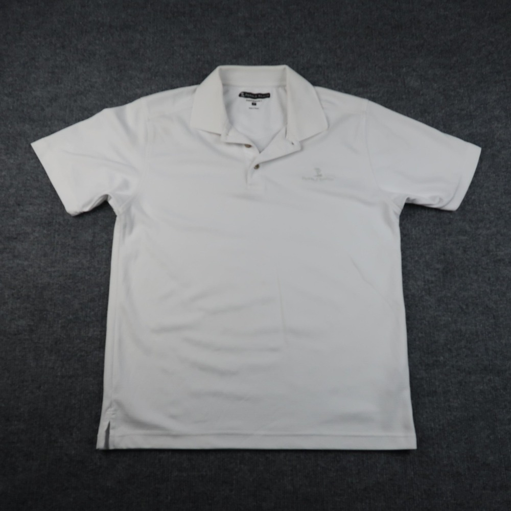 Pebble‎ Beach Polo Shirt Mens Medium White Performance Golf Classic Short Sleeve